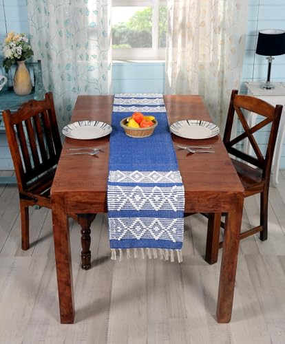 Image of Premium Boho Cotton Table Runner for 4 6 Seater Dining Table |Center Table |Coffee Table|Dining Table|Eating Area|Table Decor(14*72 INCHES)|Dark Blue| SZPR 048