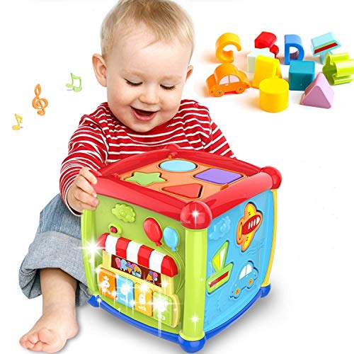 Early Learning Educational Music and Colorful Shape Sorter Toys Baby Toys 12-18 Month Activity Cube Toys for 1 Years Old Baby Toys 6 12 Month Gift for 1 2 3 Years Old Boys and Girls Kids and Toddler