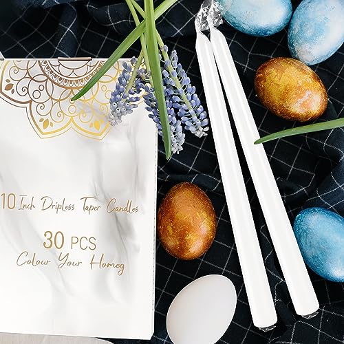 Pliadvbu ACNMM323 30 Pack Tall Taper Candles - 10 Inch White Dripless, Unscented Dinner Candle - Paraffin Wax thumb #4