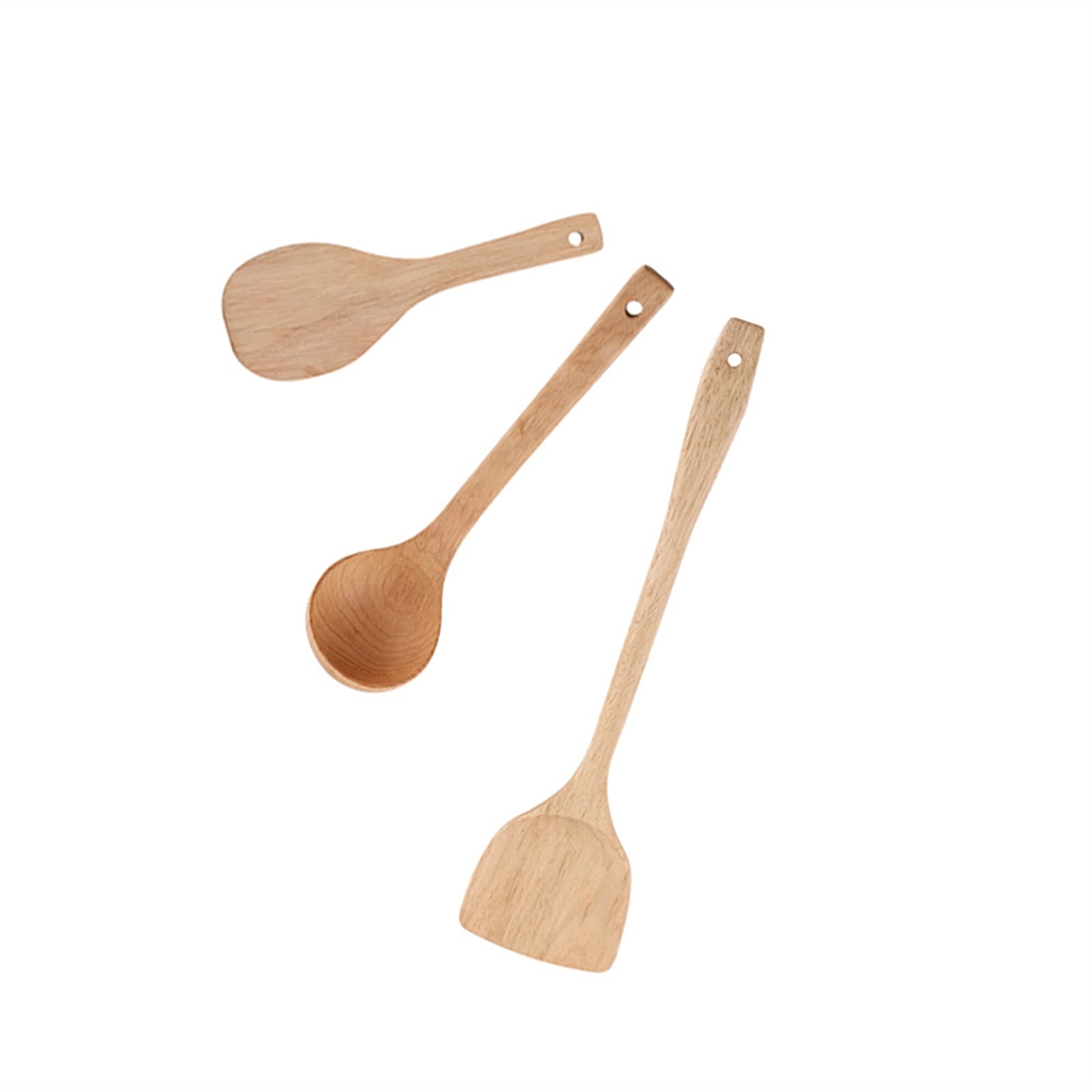 Espátula Juego de espátula de madera Juego de utensilios de cocina de madera - Pala de madera para el hogar Cuchara de sopa Cuchara de arroz Espátula antiadherente Juego de tres piezas Espátula de c