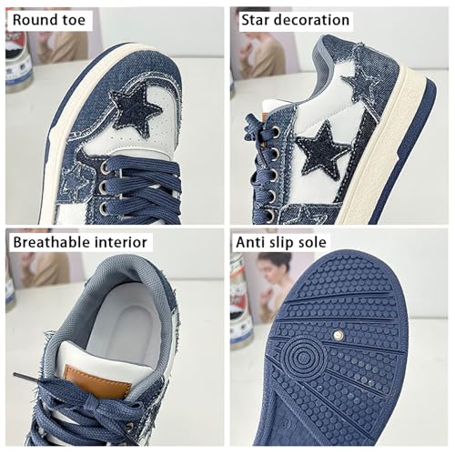 Exusiai Women's Star Chunky Shoes Fashion Cute Platform Lace-up Sneakers Y2K Breathable Dad Shoes Casual Outdoor Walking Size 54