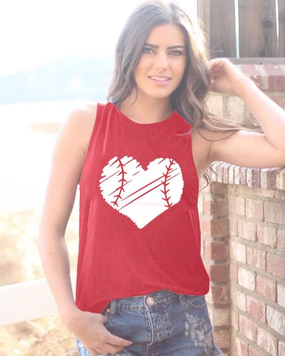 TAOHONG Baseball Tank Top Women Heart Print Baseball Tanks Cute Workout Graphic Casual Summer Sleeveless Shirt Vest Top - Image 2