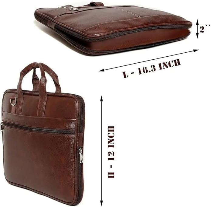 Image of Faux Leather Office Laptop Bag for Men - 15.6 Inch Briefcase Messenger Bag with Shoulder Strap | Professional Business Travel Bag with Front Pocket & Handle