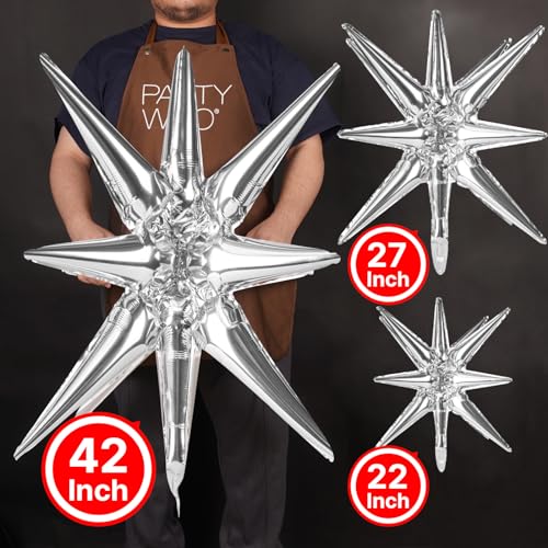 Image of PartyWoo Metallic Silver Star Spike Balloons 10pcs Explosion Foil Balloons