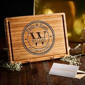 Personalized Cutting Board Wedding Gift Custom Wood Wedding Registry Gift Personalized Bridal Shower Gifts for the Couple Engraved Charcuterie Board 50th Anniversary Monogram Cutting Board