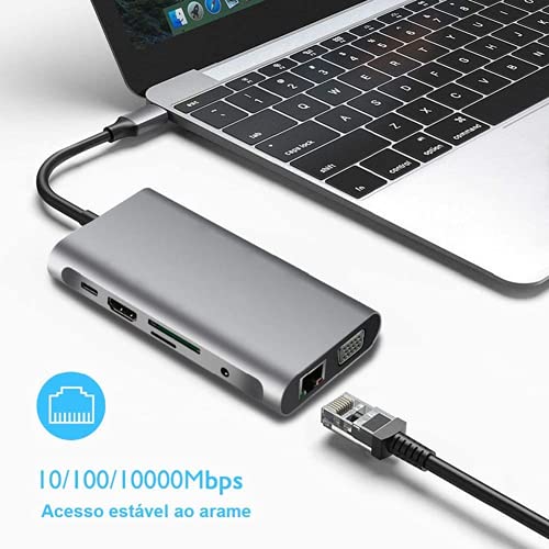 RQN Hub Usb 3.0 , Docking Station 10 em 1 com 4K HDMI, 100W PD, 3 portas USB 3.0, porta Ethernet 100