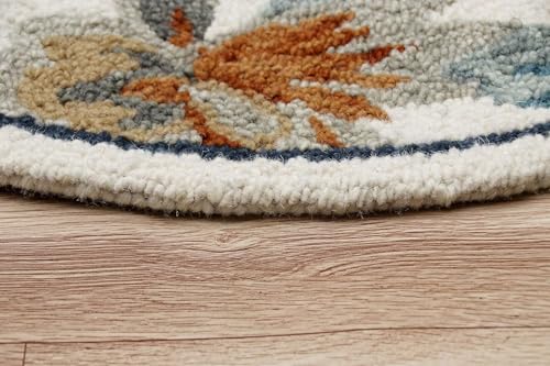 Image of Sifa Carpet Traditional Floral Round Area Rug - Hand-Tufted New Zealand Wool Circular Carpet for Dining Room & Bedroom Weight -15 Pund, Size-5x5 Feet (60x60 Inch Round)