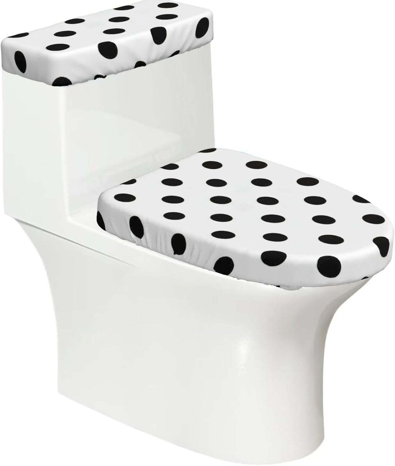 2 Pcs Polka Dot Print Toilet Lid Cover And Toilet Tank Lid Cover Set, Soft Stretchable Bathroom Covers, Fits Round And Elongated Toilet Seats, Washable And Decorative