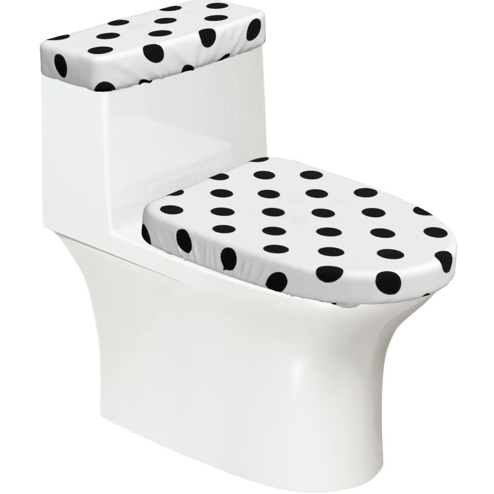 Polka Dot Print Stretch Toilet Covers Set, Polyester Covers Replacement For Fits Most Size Lids Bathroom Decor