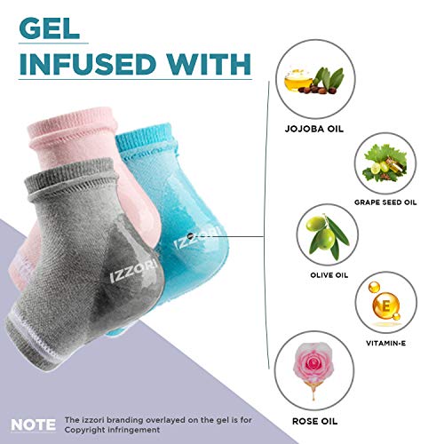 Image of IZZORI Silicone Gel Heel Socks for Dry Hard Cracked Heel Repair Pad, Swelling & Pain Relief, Plantar Fasciitis Foot Care, (Free Size, 3 Pair)