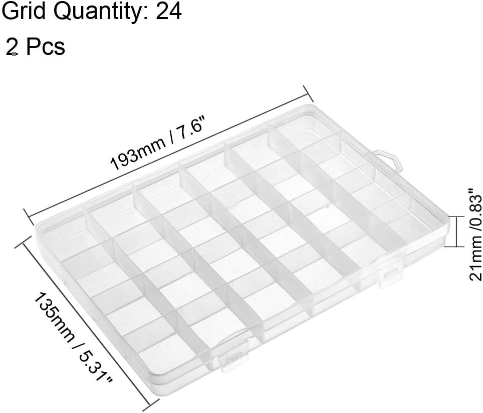 uxcell Component Storage Box - Plastic Fixed 24 Grids Electronic Component Containers Tool Boxes Clear White 193x135x21mm Pack of 2