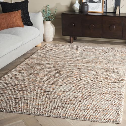 SAFAVIEH Natura Wool Area Rug 4x6, Modern Pebble Dark Brown & Beige NAT620E | Hand-woven wool, 3/8 in low pile, made in India, 4' x 6', bedroom, kitchen, living room
