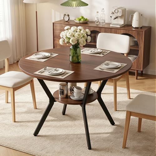 Miereirl 42.13" Round Dining Table for 4, Modern Kitchen Table with Open Storage Shelf, Wood Dining Table for Dining Room, Apartment, Small Spaces