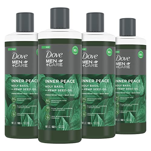 Dove Men+Care Face + Body Wash For Men Inner Peace Holy Basil + Hemp Seed Oil 18 Oz(4 Count)