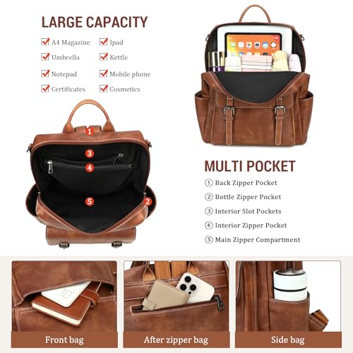 Image of AGLOD Backpack Purse for Women PU Leather Back Packs Designer Ladies Shoulder Bag Fashion Faux Work Travel Handbags