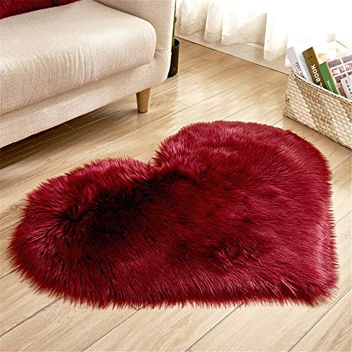 Strhopelove Alfombra de piel de cordero sintética, pelo largo, para salón, dormitorio, habitación de los niños, alfombra para silla, sofá, suave y mullida, decorativa, color vino tinto, 70 x 90 cm