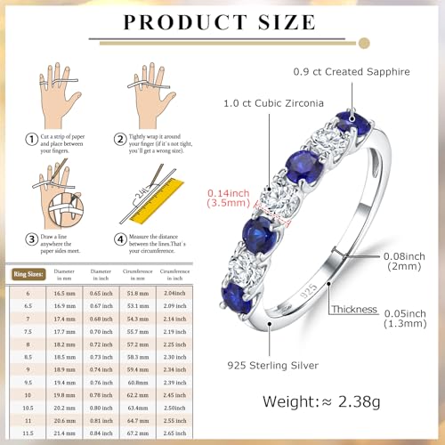 Birthstone Wedding Band Eternity Rings 925 Sterling Silver Rings Stackable Anniversary Engagement Rings Cubic Zirconia Inlaid Created Garnet/Amethyst/Sapphire Ring 7 Stone Ring, Size 6 to 104