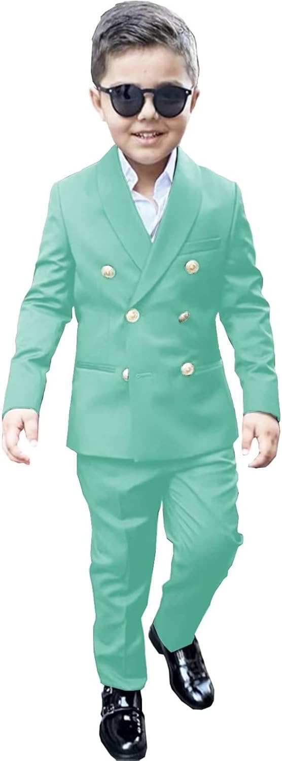 Boys Suit Double Breasted Jacket Pants Wedding Tuxedo 2 Piece Shawl Collar Kids Blazer Slim Fit Complete Outfit