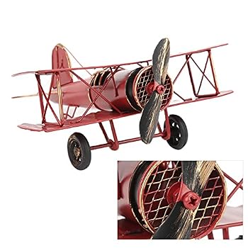 Modèle Avion Biplan Vintage En Métal Forgé - Décoration Rétro 21cm - Bleu