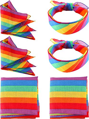 6 Pieces Rainbow Bandana Rainbow Stripe Bandana Square Scarf for Party Celebration Supplies