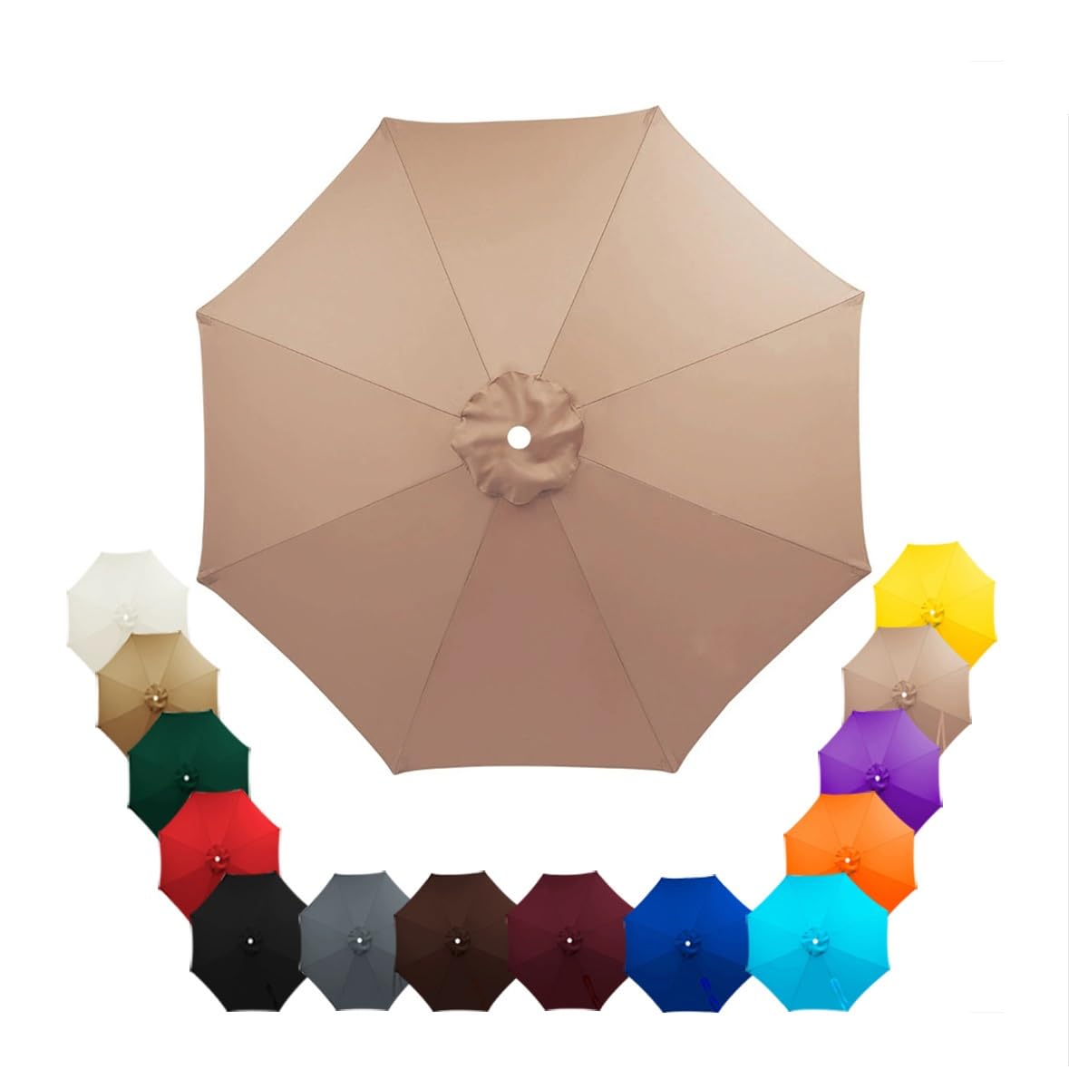 Parasol Replacement Canopy 2.5m, 2.7m, 3.5m, 6/8 Arms , Garden Umbrella Replacement Parasol Fabric, for Yard, Beach, Garden Umbrella, Canopy Only, Beige(Champagne,2.7m/8-Ribs)