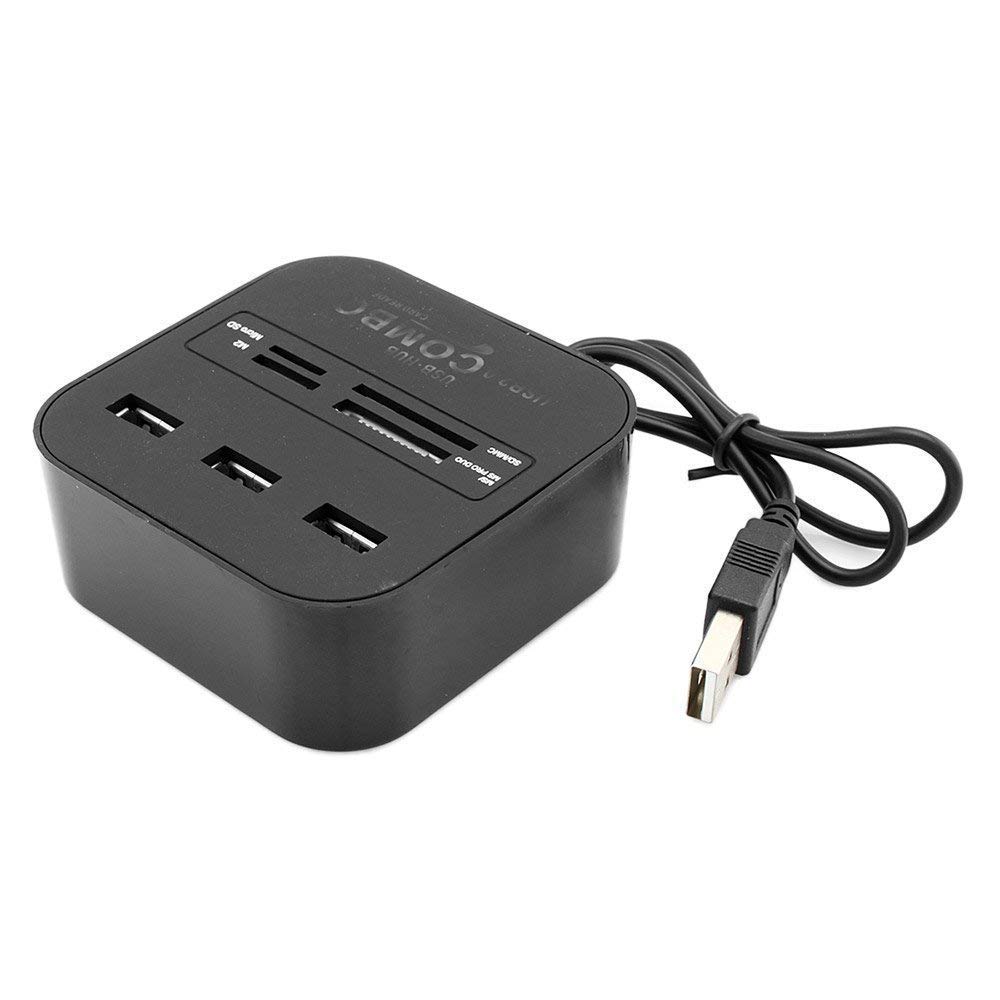 Mak World 3 Ports USB 2.0 HUB Multi-Card Reader for Sd/mmc/m2/ms Mp-All in One - (Black)