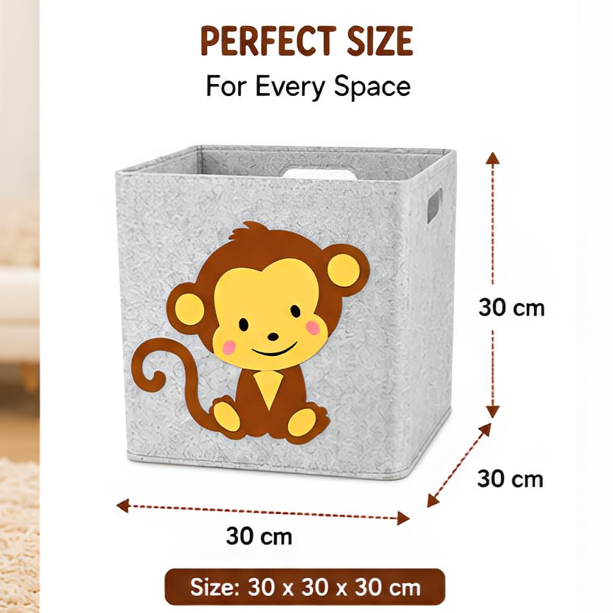 Image of Foldable Storage Box for Kids - Cartoon Animal Foldable Organizer Bin for Toys, Books & Clothes (Monkey)