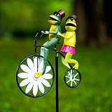 Metal Wind Spinners for Yard and Garden - Frog Ornament Wind Spinner with Standing Vintage Bicycle,