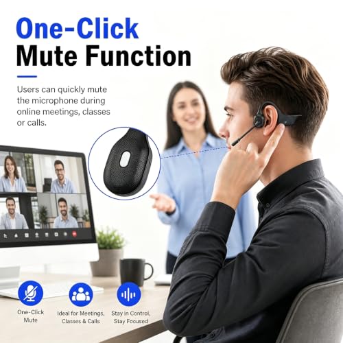 Image of Meetings Open-Ear Headphones with Rotatable Noise-Canceling Boom Mic, Bone Conduction Bluetooth 6.0 Headphones with One-Touch Mute&Magnetic Charging for All-Day Use,Perfect for Driving Learning(Black)