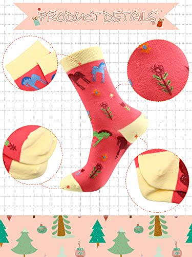 Loopeer 4 Pairs Horse Crew Socks Christmas Novelty Socks for Women Girls Fun Horse Pattern Socks Gifts for Christmas Holiday Supplies