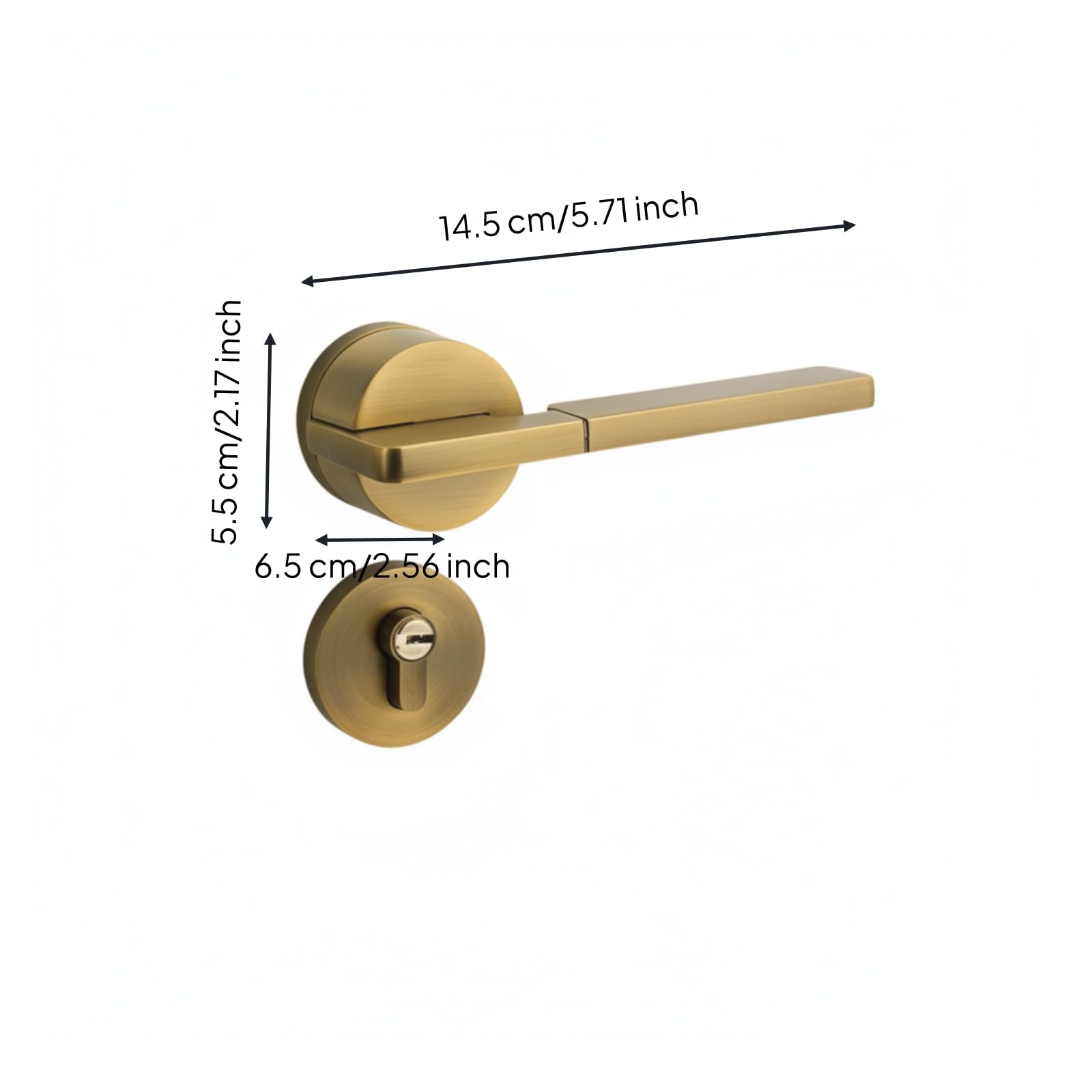 Manija de de Puerta Picaporte Pestillo Juego Completo para Puertas de Madera Palanca Larga y Embellecedor Redondo Estilo, Array, Oro Antiguo, T19 Oro Antiguo