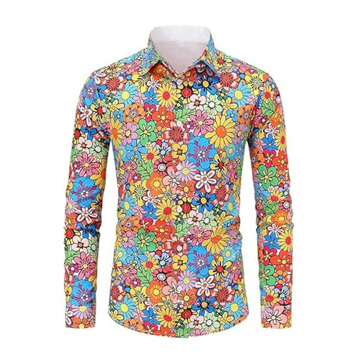 Camisa de Negocios con Estampado Floral Manga Larga y Botones para Hombre, algodón, fácil Lavar Slim fit, Ideal Actividades al Aire Libre, Primavera Pack 2# L
