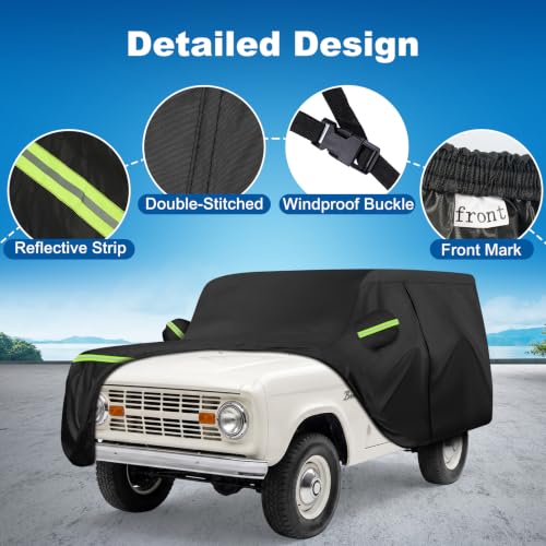 Image of QUNSUNUS Car Cover for Ford Bronco 1965-1977 Waterproof with Cotton, Zipper | Heavy 420D Oxford Outdoor All-Weather Bronco Car Covers, with Elastic Hem and Double-stitched, for Dust, Sun, Wind Protection