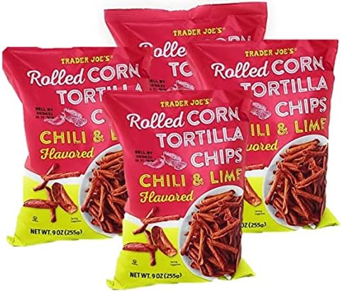 Trader Joe's Rolled Corn Tortilla Chips Chili & Lime Flavored Net Wt. 9 Oz (255g) - Pack of 4