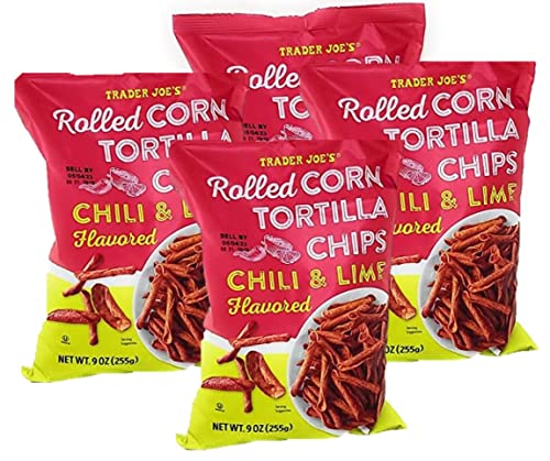 Trader Joe's Rolled Corn Tortilla Chips Chili & Lime Flavored Net Wt. 9 Oz (255g) - Pack of 4