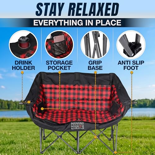 Silla de Camping para 2 Personas - Silla Plegable Doble para Adultos - Soporta 650 Libras - Silla de Camping Doble con Relleno Extra - Sofá Portátil para Patio y Playa miniatura 5
