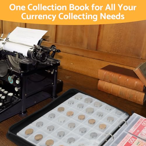 Coin Collection Book Supplies with Lock, Fireproof Money Collecting Album for Collector, 520 Coin Sleeve & 36 Currency Sleeve, Coin Holder for Collector, Collecting Supplies for Bill, Pennies,Quarters - Thumbnail 6