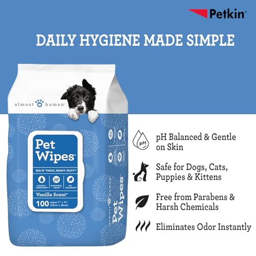 Image of Petkin Big N Thick Almost Human Pet Wipes Dogs & Cats 100 Count | Petkin Big N Thick Almost Human Pet Wipes, 100 Pcs