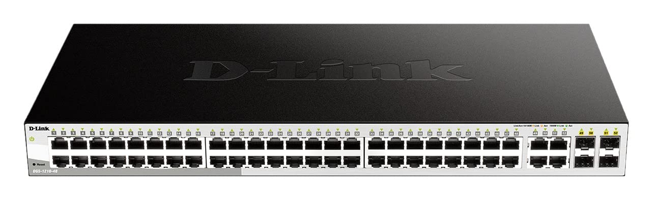 D-Link DGS-1210-48/E 48-Port Smart Managed Gigabit Switch (48x 10/100/1000Mbit/s, 4x Glasfaser SFP/Combo-Ports, lüfterlos & energiesparend) - Nur EU-Netzkabel