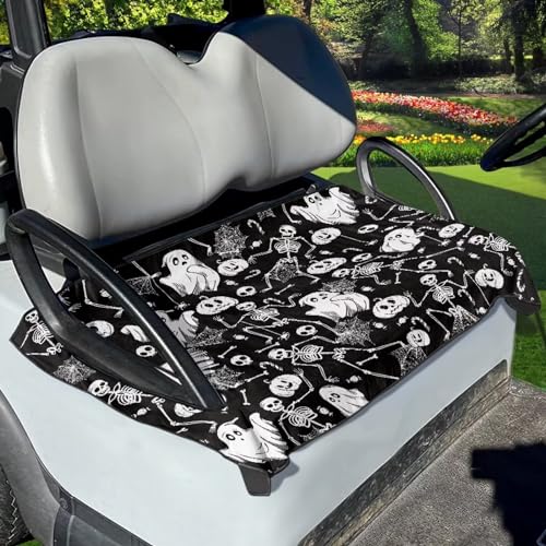 KEIAHUAN Halloween Skull Ghost Pattern Club Car Golf Cart Seat Covers 2 Passenger Travel Sports Golf Cart Seat Blanket Covers, Machine Washable