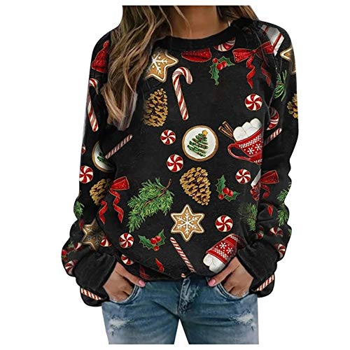SFYZY Christmas Sudaderas sin Capucha Jumpers, Sudaderas Divertidas para Mujer Ugly Sweater 3D imprimió Xmas Graphic Jersey Ropa Divertida Regalo Impreso Jerseys Traje de Navideño