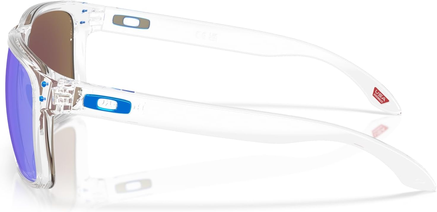 Oakley OO9487F Holbrook XXL Low Bridge Fit Sunglasses, Polished Clear/Prizm Sapphire Polarized, 61 mm
