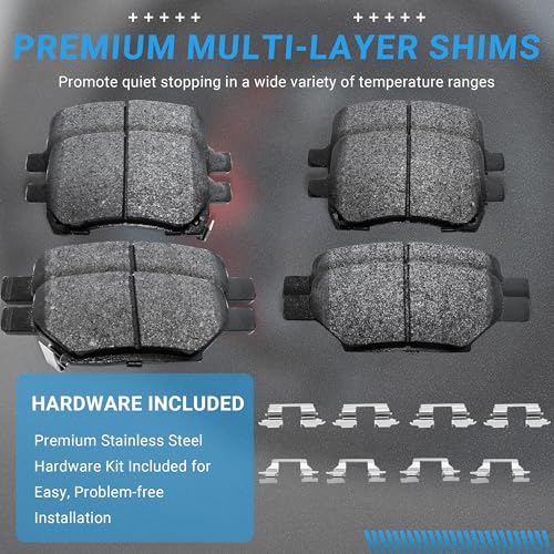 Image of Brake Pads Front and Rear Compatible with Chevy Cobalt SS Hhr Malibu, Pontiac G5 G6, Saturn Aura Ion Red line Brake Pads Semi-Metallic D1028 D1033