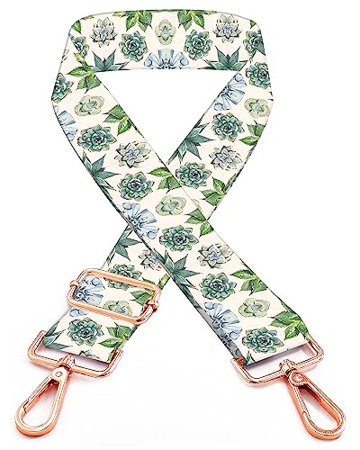 Image of Purse Straps Rose Gold Buckles Wide Shoulder Strap,Fashion Adjustable Replacement Belt for Crossbody Canvas Bag Handbag(watercolor leaf succulent flower)