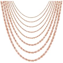 Nuragold 14K Real Rose Gold Rope Diamond Cut Chain Necklace 16"-30" 1.5mm-6mm Italian Jewelry for Men & Women