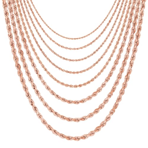 Nuragold 14K Real Rose Gold Rope Diamond Cut Chain Necklace 16
