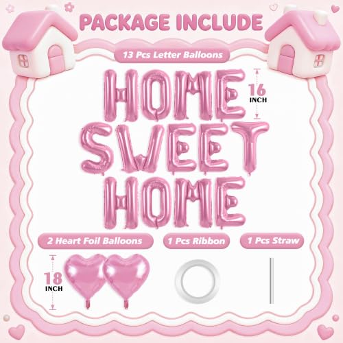 Image of TONIFUL 16 Inch Pink HOME SWEET HOME Letter Balloon Decor for Housewarming