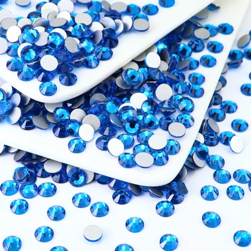 Image of 1440PCS SS4 Crystal Glass Flatback Rhinestones, Round Flat Back Crystal Gems for Nail Art and Craft Clothes, Glue Fix Diamond Stones Capri Blue (1.5-1.7mm)