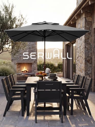 Image of SERWALL 76 inch Outdoor Dining Set for 8, All Weather Dining Furniture, Black