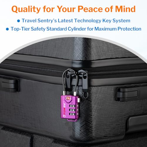 Image of Forge TSA Approved Luggage Locks, Re-settable Combination with Alloy Body (Dark Purple 4 Locks)